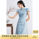 尚都比拉優(yōu)雅通勤國風(fēng)立領(lǐng)盤扣泡泡袖提花肌理長款連衣裙