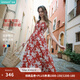 茵曼（INMAN）【李蘭迪代言】繁花裙|度假風(fēng)吊帶連衣裙2026夏女裝無(wú)袖紅裙子 紅色 L