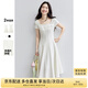 尚都比拉優(yōu)雅氣質(zhì)兩袖長A字連衣裙女夏季收腰顯瘦短袖裙吊帶裙白色中長裙