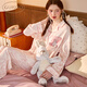 果殼（Gukoo）睡衣女空調(diào)服春秋滿印可愛兔子女士睡衣甜美家居服套裝 粉白 L 