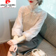皮爾卡丹（pierre cardin）國風(fēng)盤(pán)扣襯衫女春秋2025新款高檔上衣洋氣內搭小衫蕾絲針織打底衫 杏色 S
