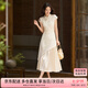 尚都比拉國風立領盤扣繡花連衣裙女夏季收腰顯瘦假兩件拼接裙氣質中長裙