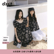 DZZIT地素短袖連衣裙夏季復(fù)古重工刺繡泡泡袖裙子女3J2O4236A 黑色（連衣裙) XS