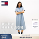 TOMMY JEANS【棉麻混紡】26春夏女裝復古文藝度假收腰顯瘦A字襯衫長裙連衣裙 淺牛仔藍1AB XS （推薦：80-95斤）