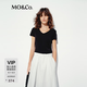 MO&Co.短袖T恤含桑蠶絲天絲輕薄V領捏褶短款舒適百搭上衣摩安珂 黑色 S /160