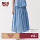MUJI 女式 雕版印染 抽褶裙 長半身裙女款女裝裙子26年夏季 BE201A6S 藍色圖案 S (155/62A)