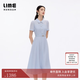 LIME朗姿/萊茵優雅襯衫式收腰醋酸泡泡縐連衣裙鉆飾2026年夏季新款 淺霧霾藍色 XL