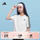 adidas男女大童三條紋純棉休閑運動正肩短袖T恤上衣夏季阿迪達斯 白/黑色   140