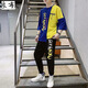 宗獅猴 男裝夏季短袖t恤套裝男長(cháng)褲中袖一套衣服 男生夏天春夏日韓版潮 藍色67#一套 M95-110斤
