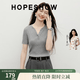 紅袖（hopeshow）設(shè)計(jì)感v領(lǐng)針織衫2026夏季新款女裝細(xì)坑條正肩顯瘦減齡氣質(zhì)上衣 煙灰056 M