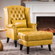 歐詩(shī)雅沐 美式牛皮老虎椅北歐客廳單人沙發(fā)陽(yáng)臺懶人高背休閑椅歐式沙發(fā)椅 檸檬黃【老虎椅+腳踏】