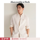 Abercrombie & Fitch經典小麋鹿圖案美式復古情侶條紋泡泡紗襯衫26春夏男裝125-6082 淡黃條紋 L (180/108A)