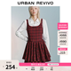 UR2026夏季新款女都市復古格紋蝴蝶結紅色雙層擺連衣裙UYU760001 赤紅格子 S