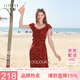 三彩2026夏季新款法式兩穿方領雪紡碎花裙A字連衣裙荷葉袖度假風長裙M