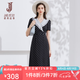 經典故事（JANE STORY）法式荷葉邊波點連衣裙女夏季2026新款氣質V領黑色雪紡裙收腰長裙 黑白波點 S