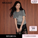 moussy 2026夏季新品溫柔淑女風蕾絲拼接修身短袖T恤028JSC90-1080 160灰色 均碼