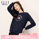 ELLE ACTIVE經典百搭字母印花圓領衛衣裝秋季百搭基礎獨特logo運動休閑套頭衫 藏青色 XL
