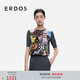 ERDOS 25秋冬圓領絲毛拼接休閑裝飾通勤短袖上衣女套衫針織衫 瑪瑙灰 L 170/88A