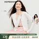 紅袖（hopeshow）甜美氣質針織開衫2026春季新款女裝波浪密拷邊拼接V領外搭小上衣 本白001（預售7.29） L