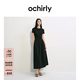 歐時(shí)力OCHIRLY[季末折扣]連衣裙女士2026夏新款褶皺短袖收腰顯瘦小黑裙 黑色 -獨(dú)家定染面料 M