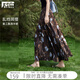 對白（DUIBAI）重工壓褶印花半身裙女2026夏季新款高級感飄逸大擺A字傘裙子 咖底藍花 L