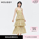 moussy 春季新品田園風碎花吊帶蛋糕連衣裙長裙028IAA33-1891 055花紋黃色 S