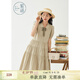 紫涵（ZIHAN）紫涵A字蛋糕裙連衣裙女夏季文藝清新短袖翻領單排扣裙子 小綠格 S