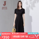 經(jīng)典故事（JANE STORY）高端精致連衣裙女2026夏季新款端莊大方正式場(chǎng)合長(zhǎng)裙壓褶純色裙子 黑色 M