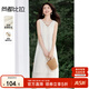 尚都比拉波西米亞V領(lǐng)鏤空花邊連衣裙女夏季新款氣質(zhì)背心裙中長款直筒裙子