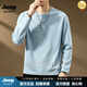 JEEP SPIRIT重磅長袖t恤男秋2026寬松圓領(lǐng)打底衫上衣內(nèi)搭衛(wèi)衣男印花T恤 藍(lán)色 S