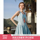 范思藍恩腰精裙系列 甜美少女感無袖花苞吊帶連衣裙女春1030/1302 藍色短款 L