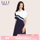 ELLE ACTIVE運動撞色polo領連衣裙夏季時尚氣質(zhì)減齡針織短袖透氣網(wǎng)球裙 藍/白色 2XL