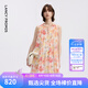 朗姿系帶A字型寬松碎花無袖連衣裙印花背心短裙2026年夏季新款 云朵粉色 XL