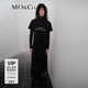 MO&Co.連衣裙棉質標語印花寬松A字后開叉長款短袖T恤裙長裙摩安珂 炭黑色 S 160