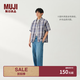 MUJI 男式 漢麻混 短袖襯衫男士襯衣男裝26年夏季男款上衣 AC17CC6S 灰色格紋 M （170/92A）
