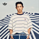 adidas南法假日度假風華夫格條紋短袖T恤男裝夏季阿迪達斯三葉草   漢玉白/深靛藍（推薦選小兩碼)   S