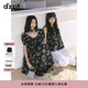 DZZIT地素短袖連衣裙夏季復古重工刺繡泡泡袖裙子女3J2O4236A 黑色（連衣裙) S