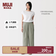 MUJI 女式 漢麻水洗寬版褲女裝褲子女款女士長褲休閑褲闊腿褲26年春夏 煙熏綠色 S （155/62A）
