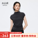 水云間深灰色半高領毛針織衫女2026夏新款無袖T恤雙側抽褶收腰顯瘦小衫 深灰 S