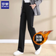羅蒙（ROMON）工作褲子春秋季2025年新款西裝褲職業(yè)正裝休閑女士高腰直筒長(cháng)褲 黑色加絨長(cháng)褲【紐扣松緊腰】 XL 115-125斤