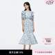 moussy&sly新品法式浪漫風(fēng)優(yōu)雅五分袖碎花連衣裙030ISZ33-5361 混合藍(lán)色117 均碼