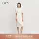 OVV【日本進口三醋酸】秋冬熱賣女裝高領短袖修身連衣裙 象牙白 L