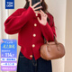 唐獅（TonLion）2025秋冬毛衣女美式復(fù)古風(fēng)針織開衫外套紅色高級感時尚百搭潮