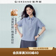 佐丹奴亞麻襯衣女夏季新款棉麻寬松半開筒條紋襯衫女短袖13346236