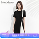 MeetMetro瑪依爾不規則撞色連衣裙女2026夏裝設計感蝴蝶結百褶裙氣質a字裙 黑色 M