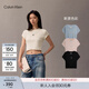 Calvin KleinJeans【正肩羅紋】夏季女士活力辣妹刺繡ck彈力重磅短袖T恤上衣 101-象牙白 S