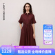 朗姿25棉質(zhì)復(fù)古碎花收腰傘擺短袖連衣裙翻領(lǐng)長(zhǎng)裙女2026年秋季新款 干玫瑰紅色 M