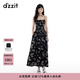 DZZIT【8.9閃降價】地素連衣裙夏季復(fù)古重工刺繡收腰吊帶裙子女 黑色 S