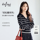 伊芙麗（eifini）【輕松疊系列】秦嵐代言假兩件連帽百搭條紋時尚針織衫26春季新款 藏青 L 115-130斤