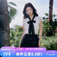 秋水伊人甜美撞色飄帶雪紡衫2026年夏季新款法式優雅愛心印花小衫